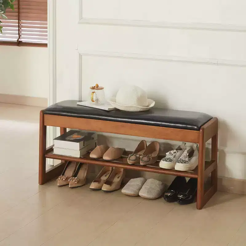 Shoe Bench 40-Inch, Wooden Entry Bench with PU Cushion, 2-Tier Shoe Rack, Storage Boxes, for Entrance, Hallway, Living Room, Bedroom, Closet