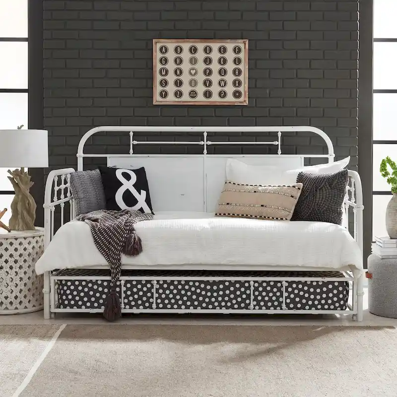 Distressed Metal Twin Trundle Bed