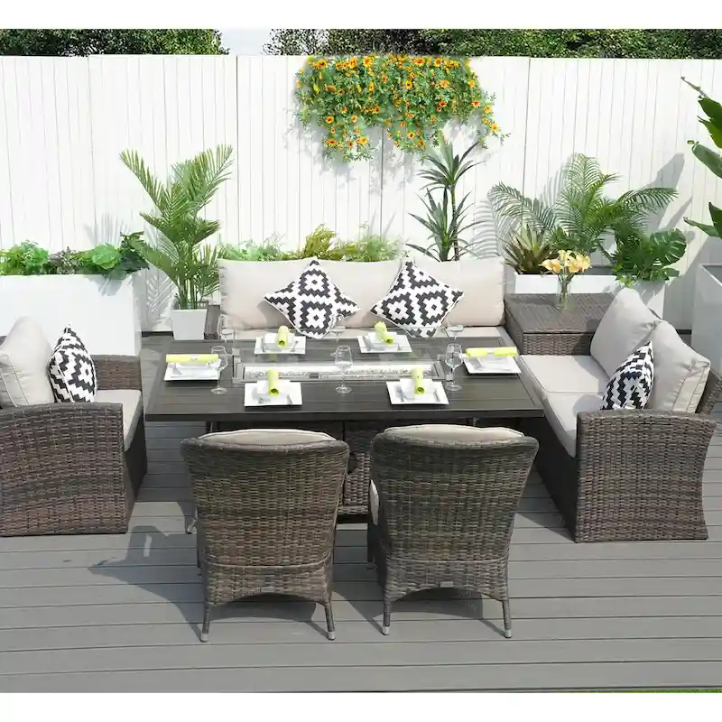 7-Piece Patio Dining Set with Aluminium Fire Pit Table