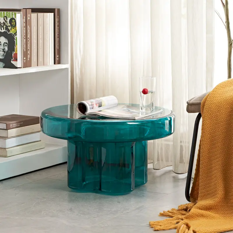 Modern Artistic Flower Glass Round Coffee Table Side Table