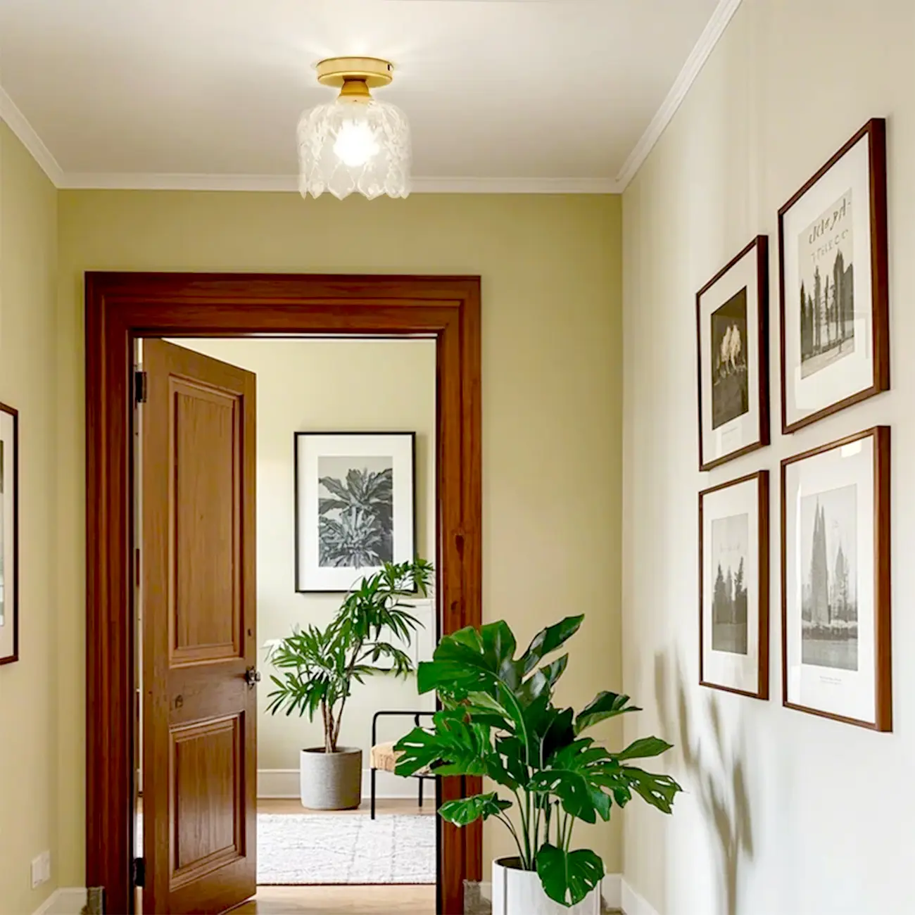 Modern Mini Semi Flush Mount Gold Crystal Ceiling Light