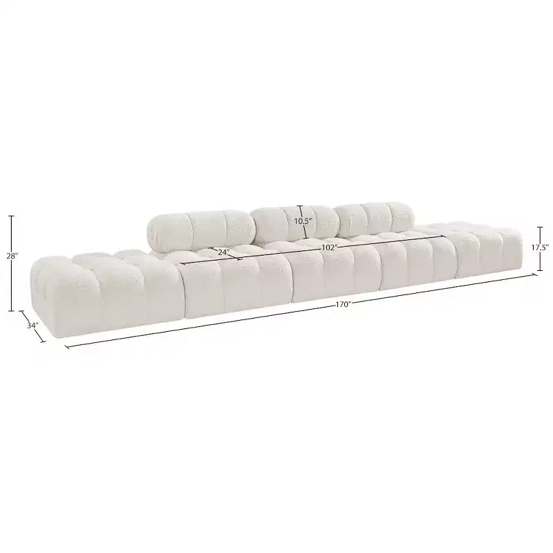 Meridian Furniture Ames 170 Boucle Fabric Upholstered 5pc. Modular Sofa