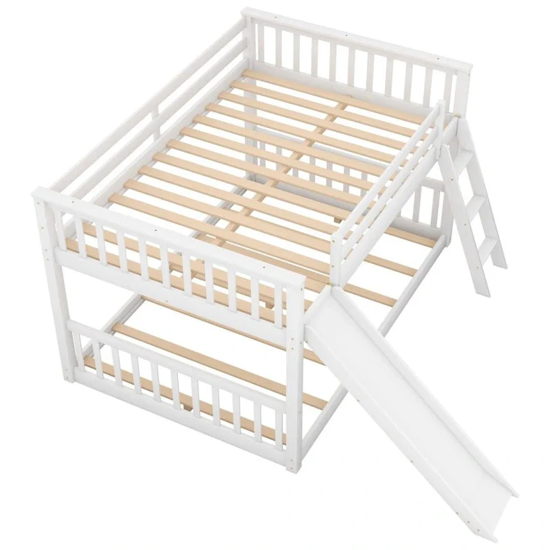 Bunk Bed with Convertible Slide and Ladder, Grey/White