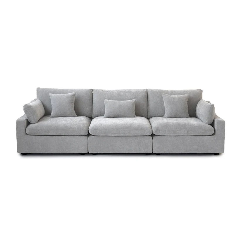 Modern Comfy Linen Sectional Sofa 3-Seater Down Filled Cloud Couch
