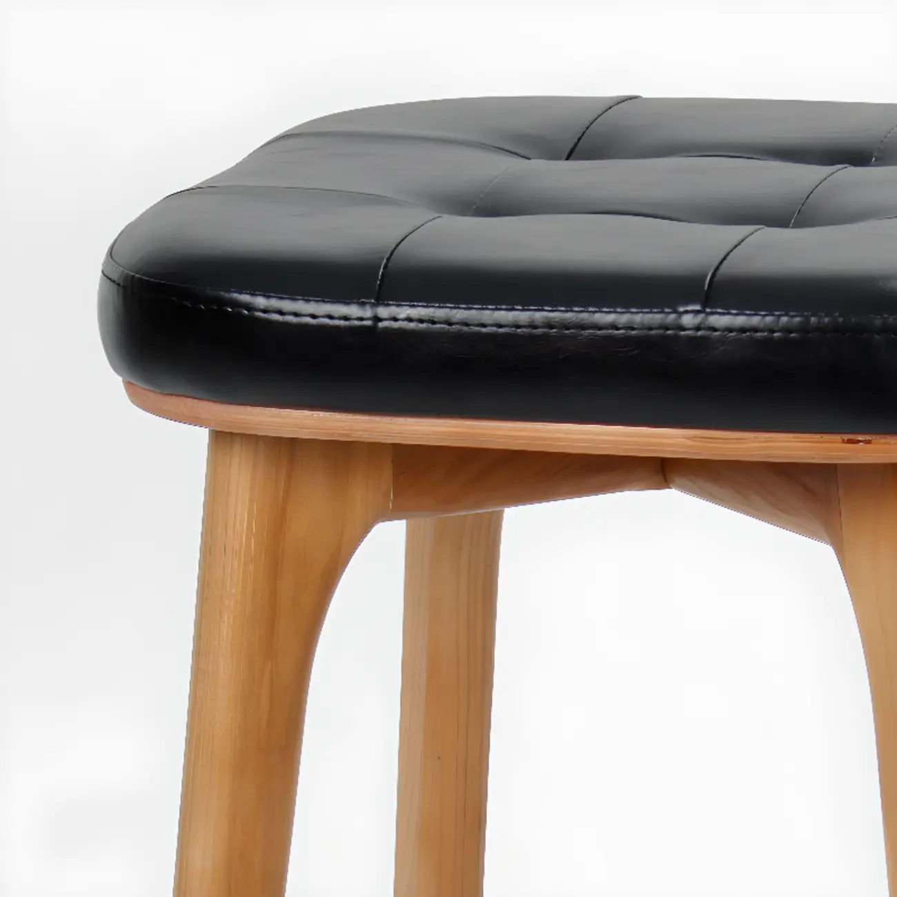 Scandinavian Wood Tufted Leatherette Bar Stools Backless