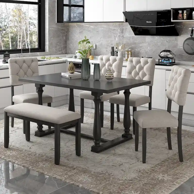 Nestfair 6-Piece Dining Table Set with 4 Chairs and 1 Bench