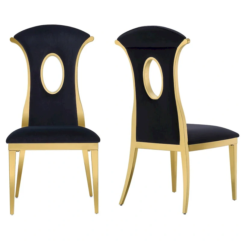 Luxury Black Velvet Dining Chairs with Polished Gold Legs