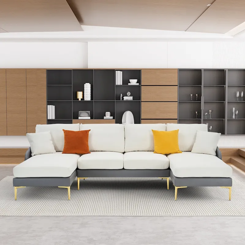 Ouyessir U-Shape Sectional Sofa 4-Seat Couch with Double Chaise Lounge