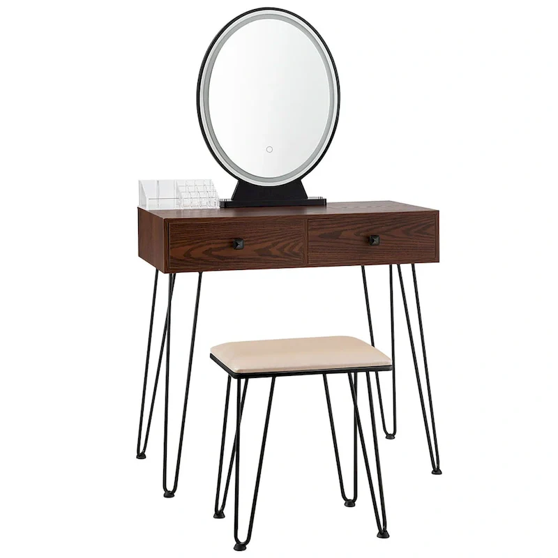 Vanity Set Makeup Dressing Table with Round Lighted Mirror