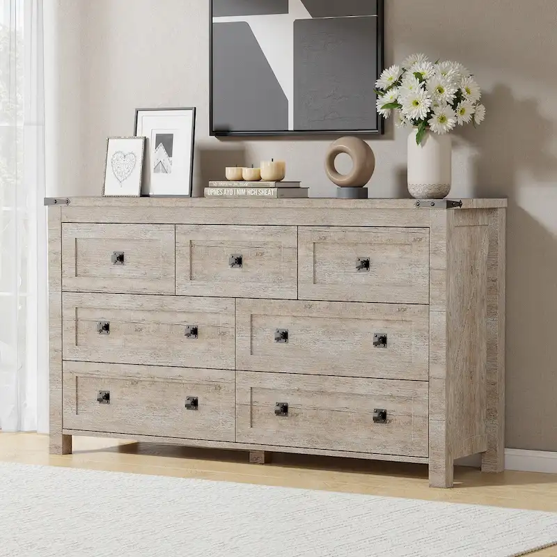 Rustic 7 Drawers Dresser, Wood Chest of Drawers, Dressers Organizer