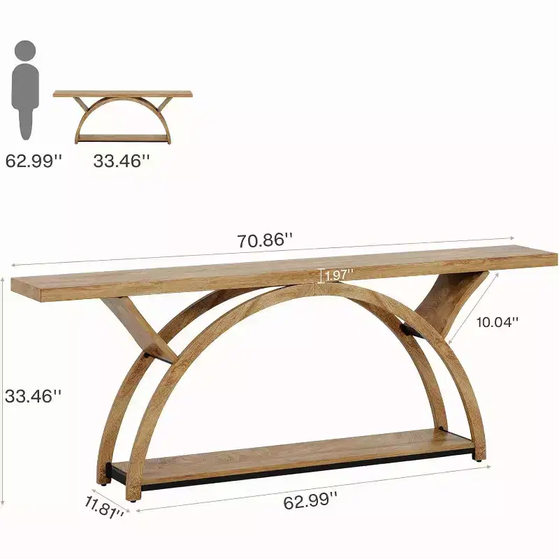 Lantine 70.87 Console Table, Industrial Sofa Table with 2 Tiers Storage Shelves for Living Room, Hallway, Entrance, Foyer (Light Brown)
