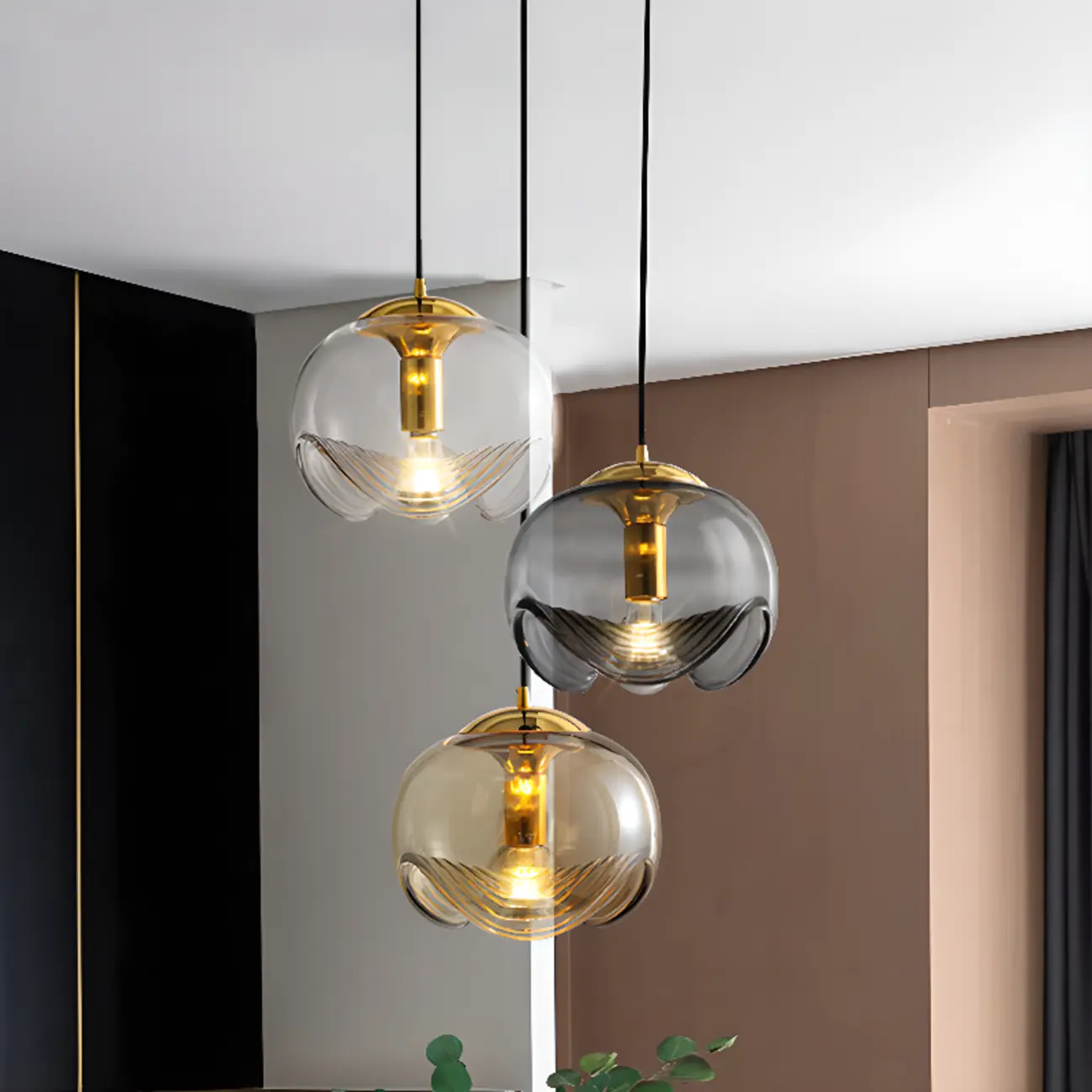 Modern Geometirc Gold Clear Glass Kitchen Pendant Light