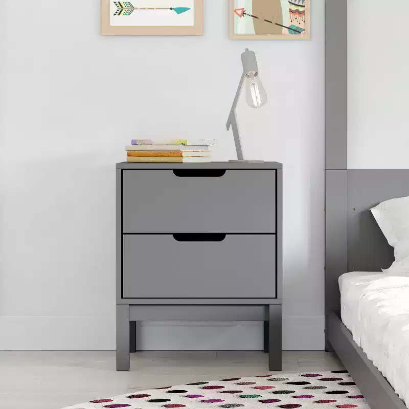 Emma and Oliver Kids Double-Drawer Night Stand with Solid Wood Frame, Side Table for Kids Bedroom
