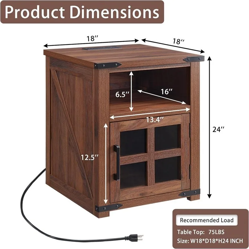 End Table with Charging Station - 18D x 18W x 24H