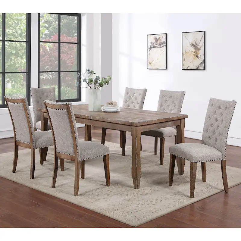 Extendable Farmhouse Dining Table – Heavily Distressed Driftwood, Rustic Style, Seats 6