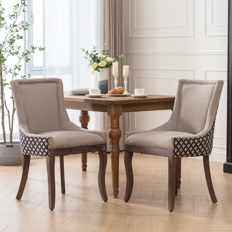 Thickened Fabric Dining Chair with solid wood legs, Set of 2