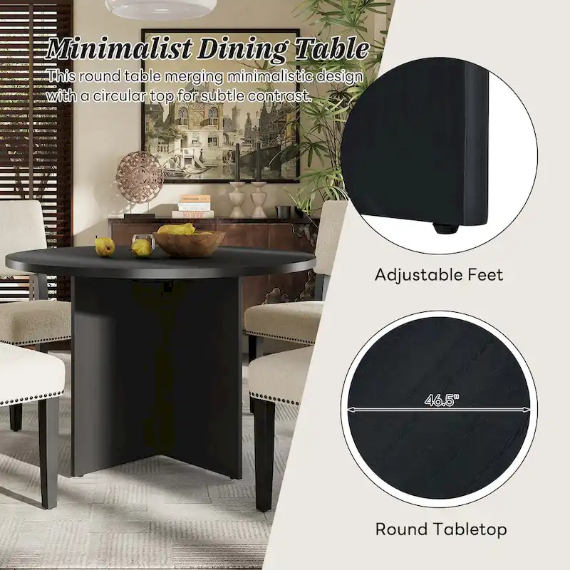 Modern 5-Piece Round Dining Table Set Pedestal Kitchen Table Set with 4 Upholstered Dining Chairs