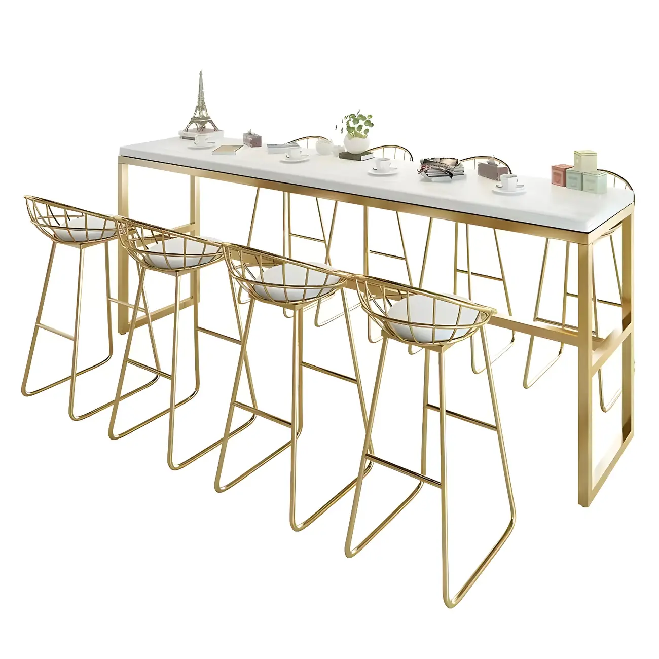 Rectangular Glam Marble Gold Base Bar Height Table