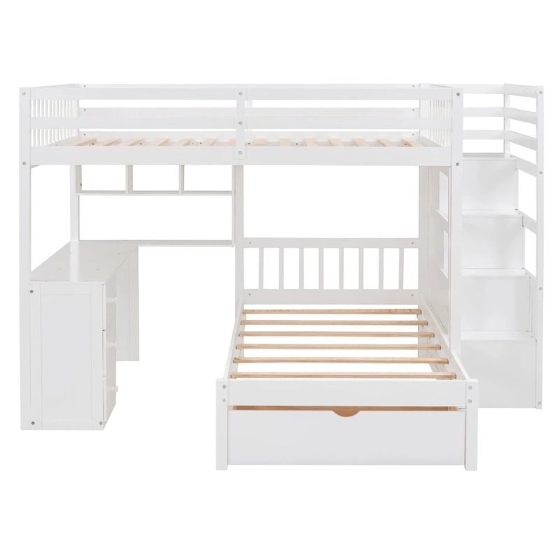 Full Over Twin Bunk Bed with Desk, Drawers and Shelves
