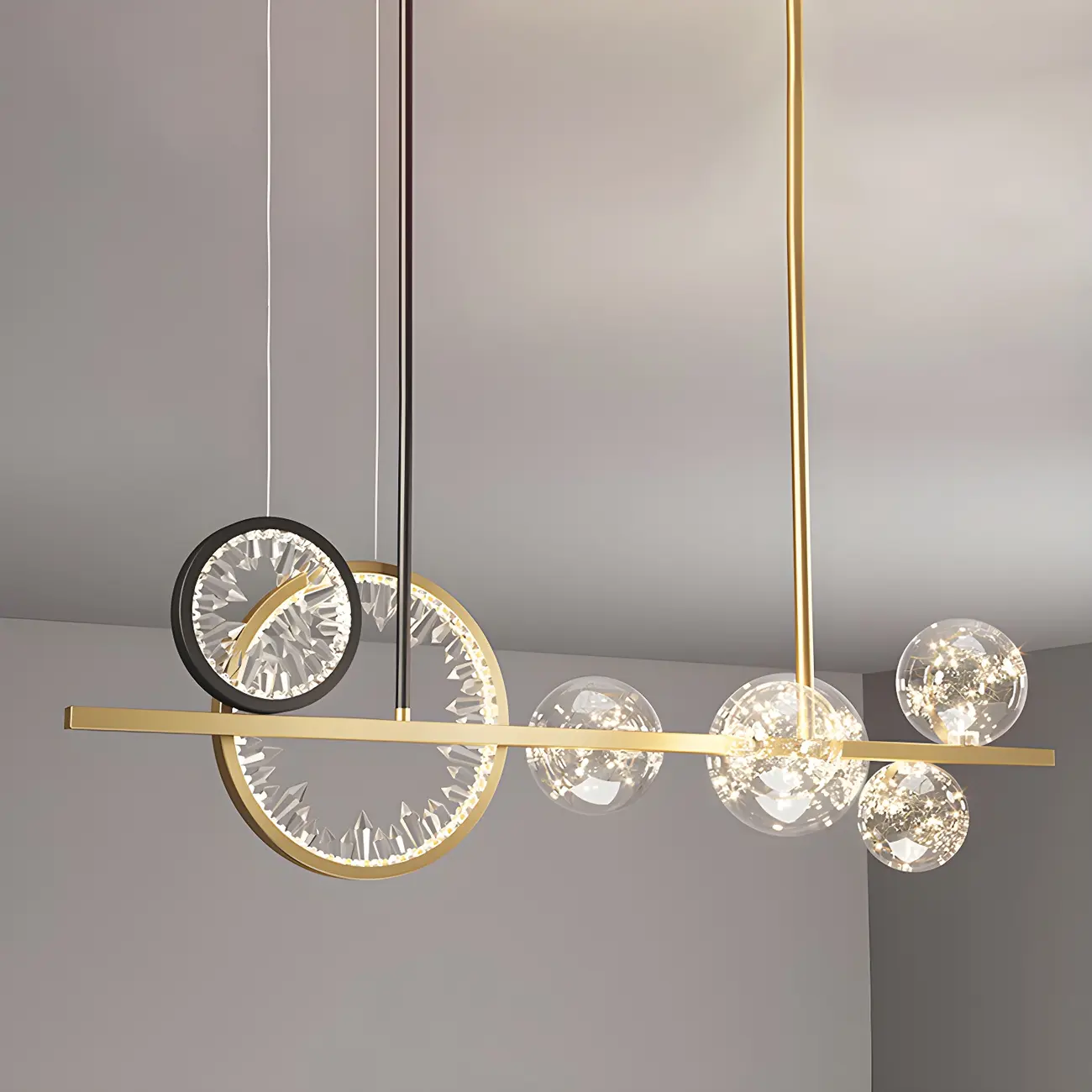 Geometric Gold Glass-Crystal Island Pendant Light