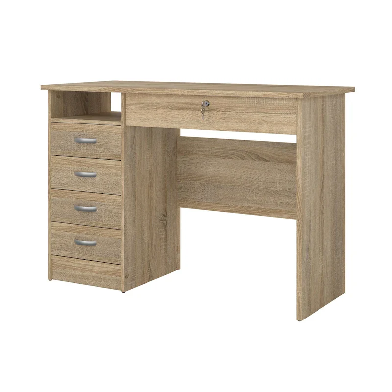 Oak / White / Black Woodgrain 5-Drawer Home Office Desk – 1-Person