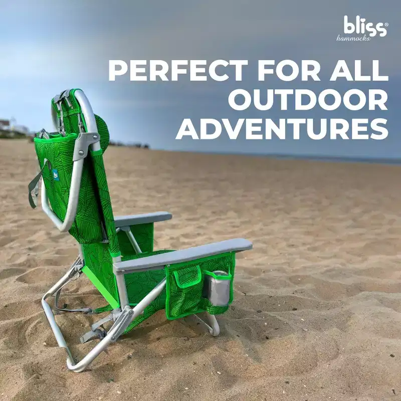 Bliss Hammocks Folding Beach Chair Recliner with Detachable Cooler