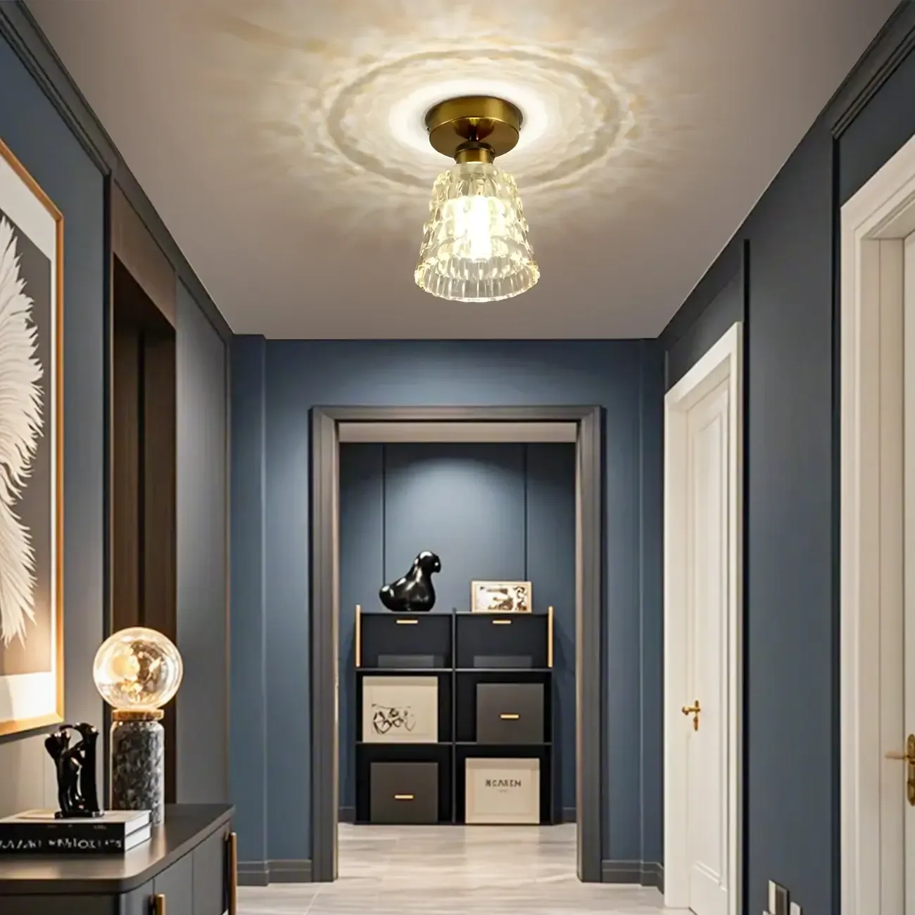 Black Conical Clear Glass Modern Semi Flush Ceiling Light