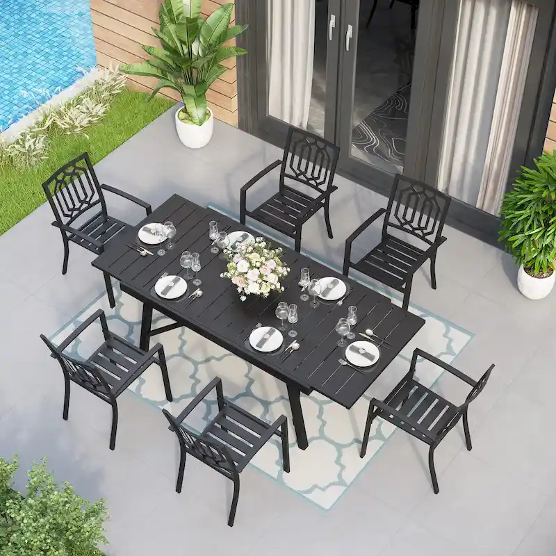 MAISON ARTS 7/9-Piece Outdoor Dining Table Sets with Expandable Rectangular Metal Dining Table & 6/8 Dining Chairs