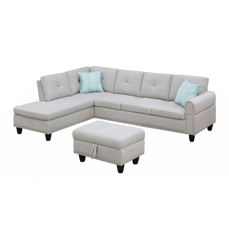 Alger 98  Wide Left Hand Facing Sofa & Chaise with Ottoman