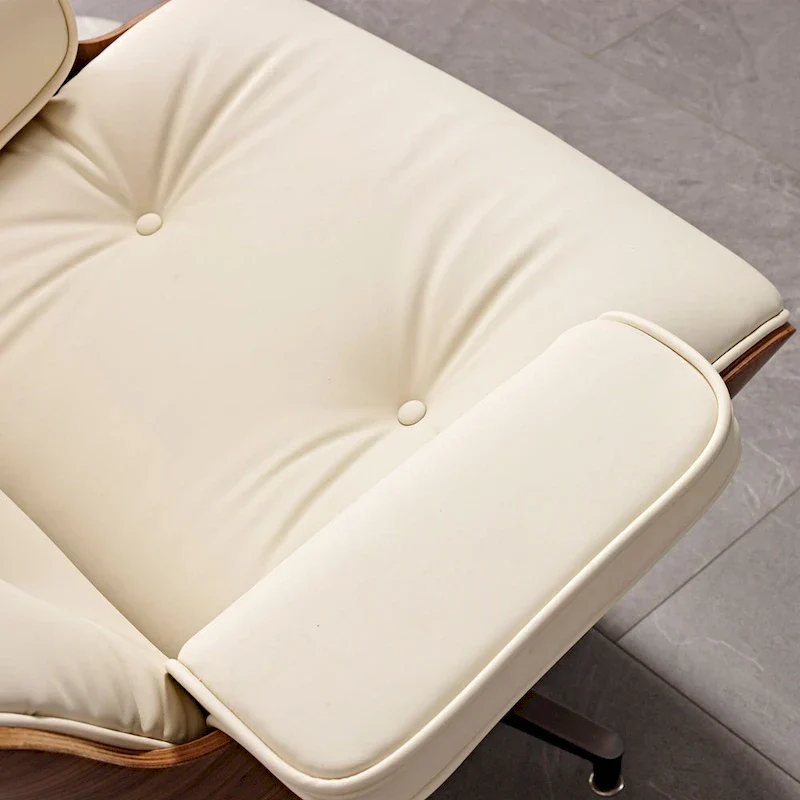 Mid-century Modern Lounger Real Leather Arm Chair and Ottoman Set