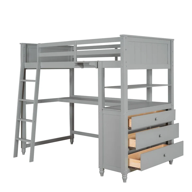Twin size Loft Bed with Drawers and Desk
