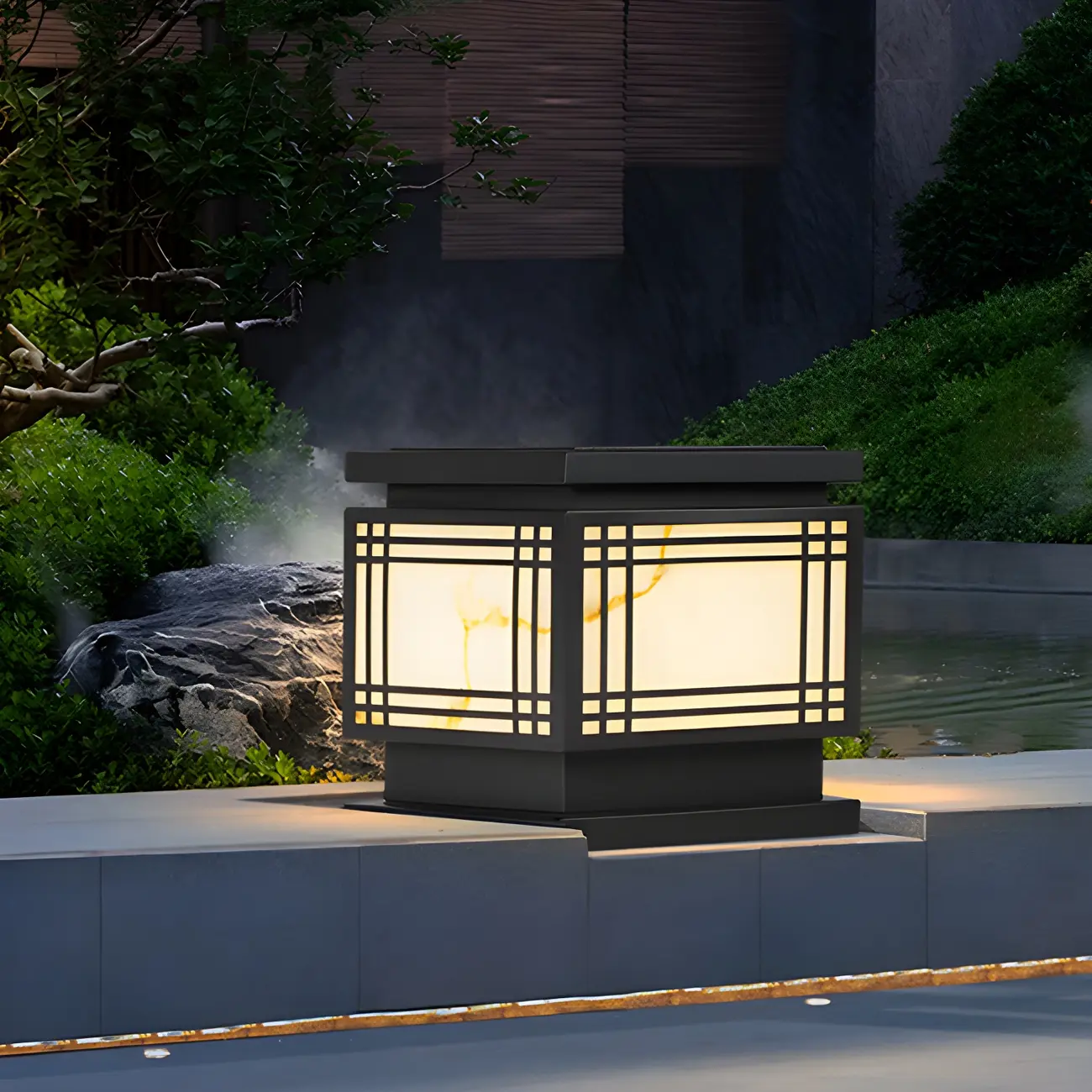 Black Solar Metal Rectangular Outdoor Post Lights