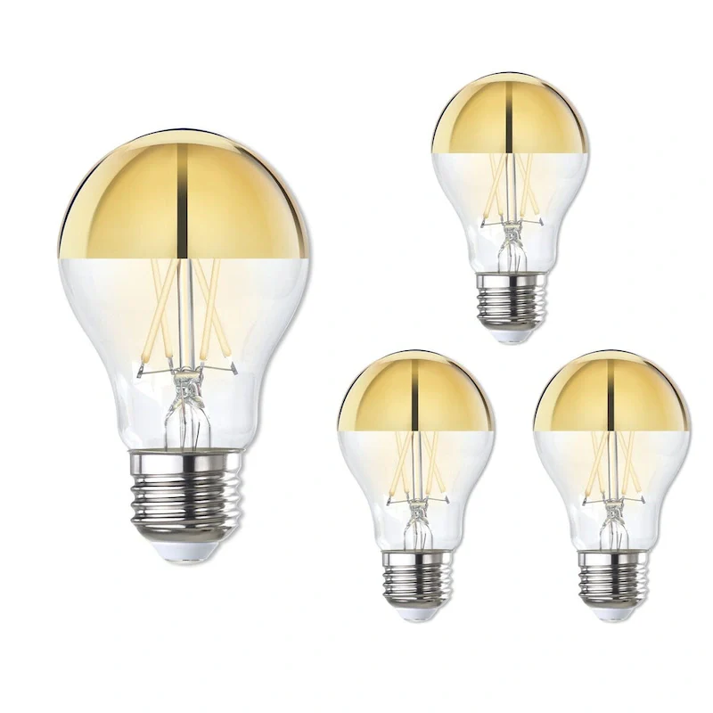 Bulbrite LED Filament Pack of (4) 5 Watt Dimmable A19 Light Bulb with Half Gold Glass Finish and Medium (E26) Base