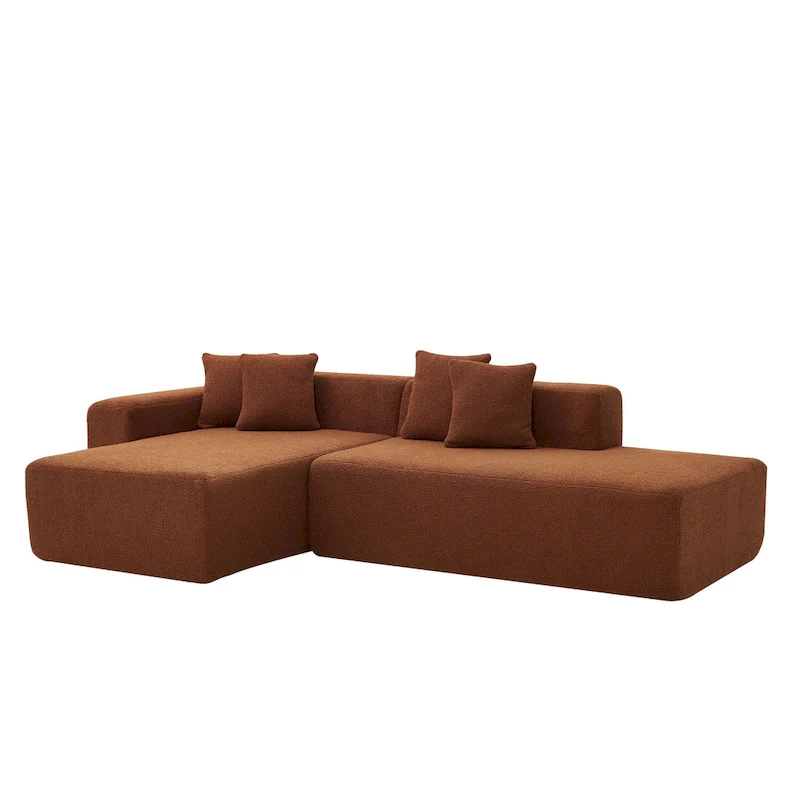 105.51 Modern L-Shape 5 Seater Modular Sectional Sofa Couch with Chaise Lounge, in Soft Lambswool Sherpa Fabric