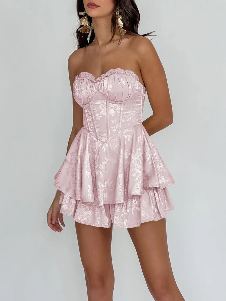 Pink - A Line Sweetheart Corset Ruffles Short Homecoming Dresses