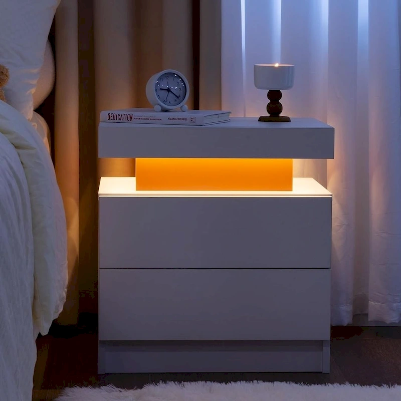 19.3 Modern 2 Drawers LED Nightstand with Adjustable Lights