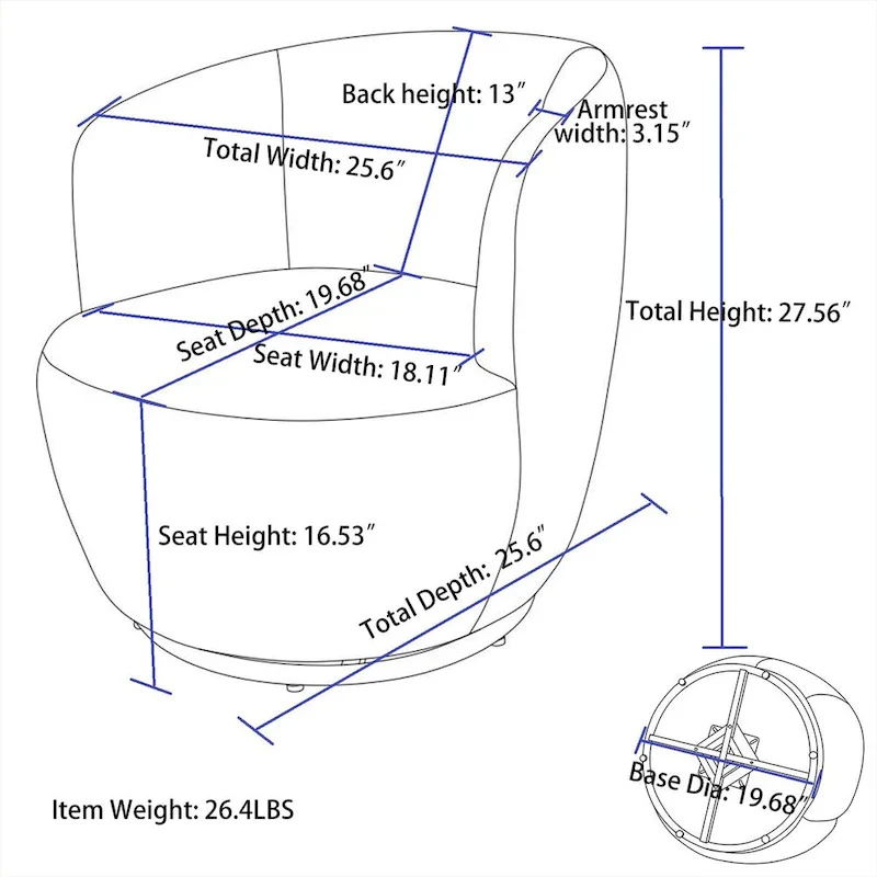 Teddy Fabric Swivel Accent Armchair Barrel Chair