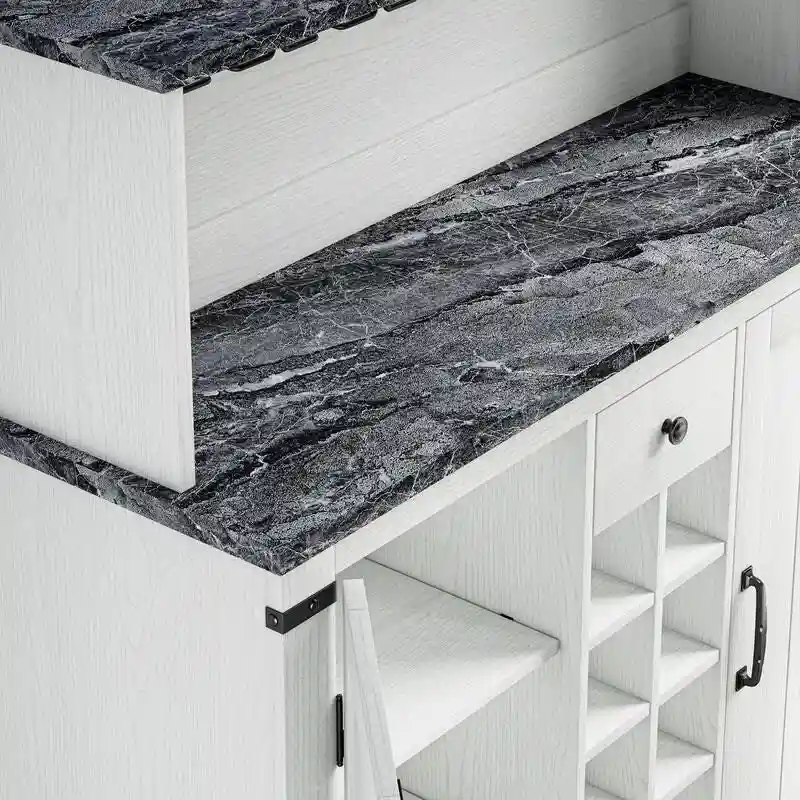 Buffet Bar Cabinet with Wine Rack - 10-Bottle Storage (Grey/White)
