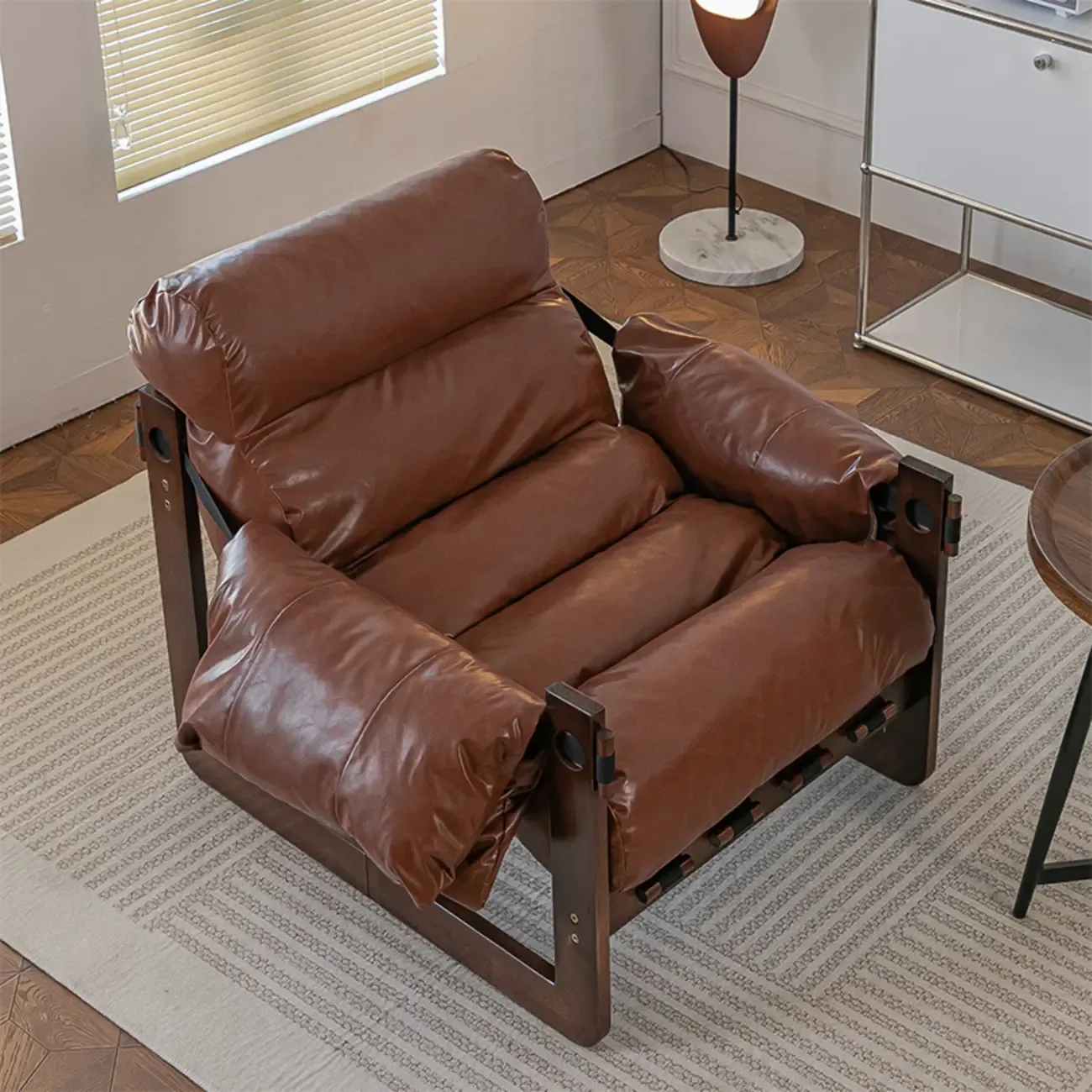 Modern Cat-Resistant Leather High Back Arm Accent Chair