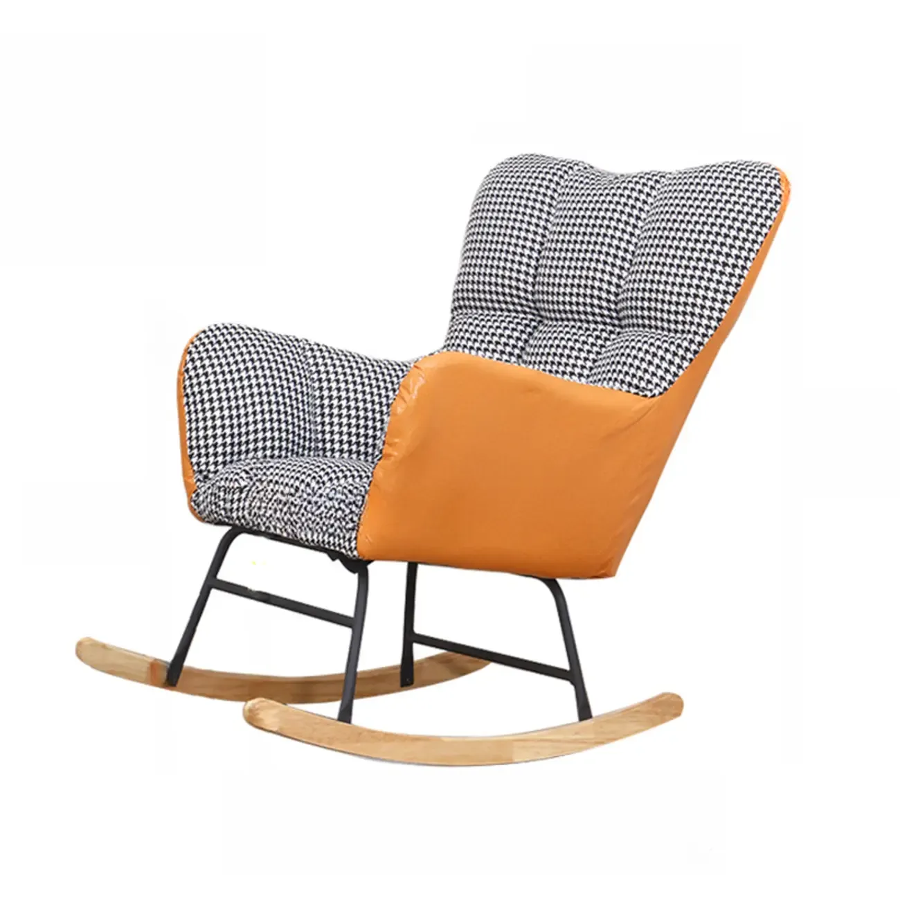 Tech Cloth Upholstered Wood Rocking Chair with Recessed Arm