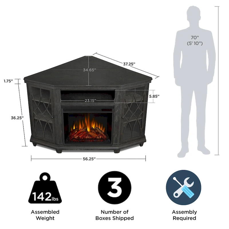 Lynette 56 TV Stand Electric Fireplace Gray by Real Flame