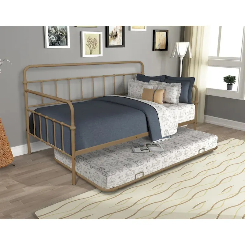 White / Black / Bronze Metal Daybed with Trundle, Twin, Sleeps 2