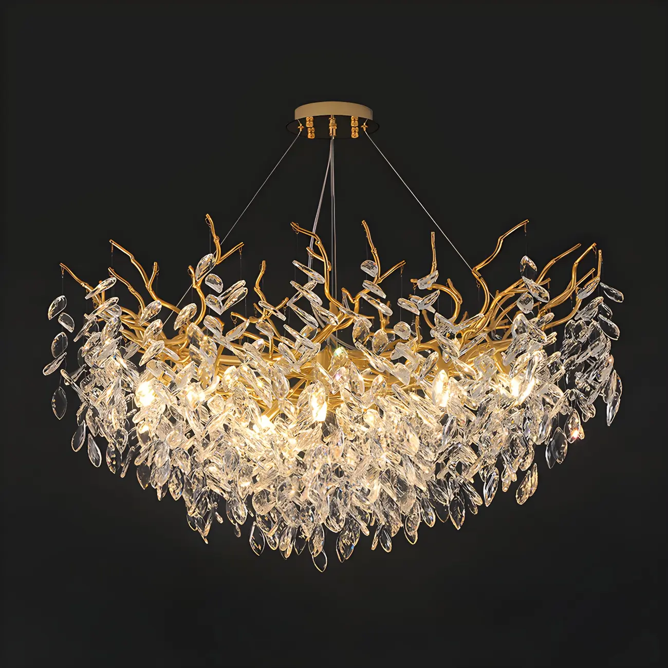 Elegant Gold Branch Crystal Chandelier Adjustable Height