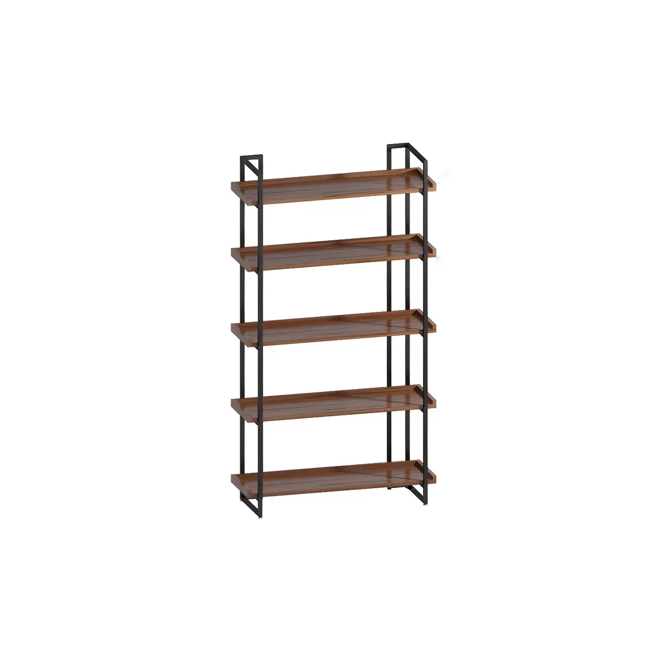5-Shelf Industrial Metal Wood Brown Display Bookcase