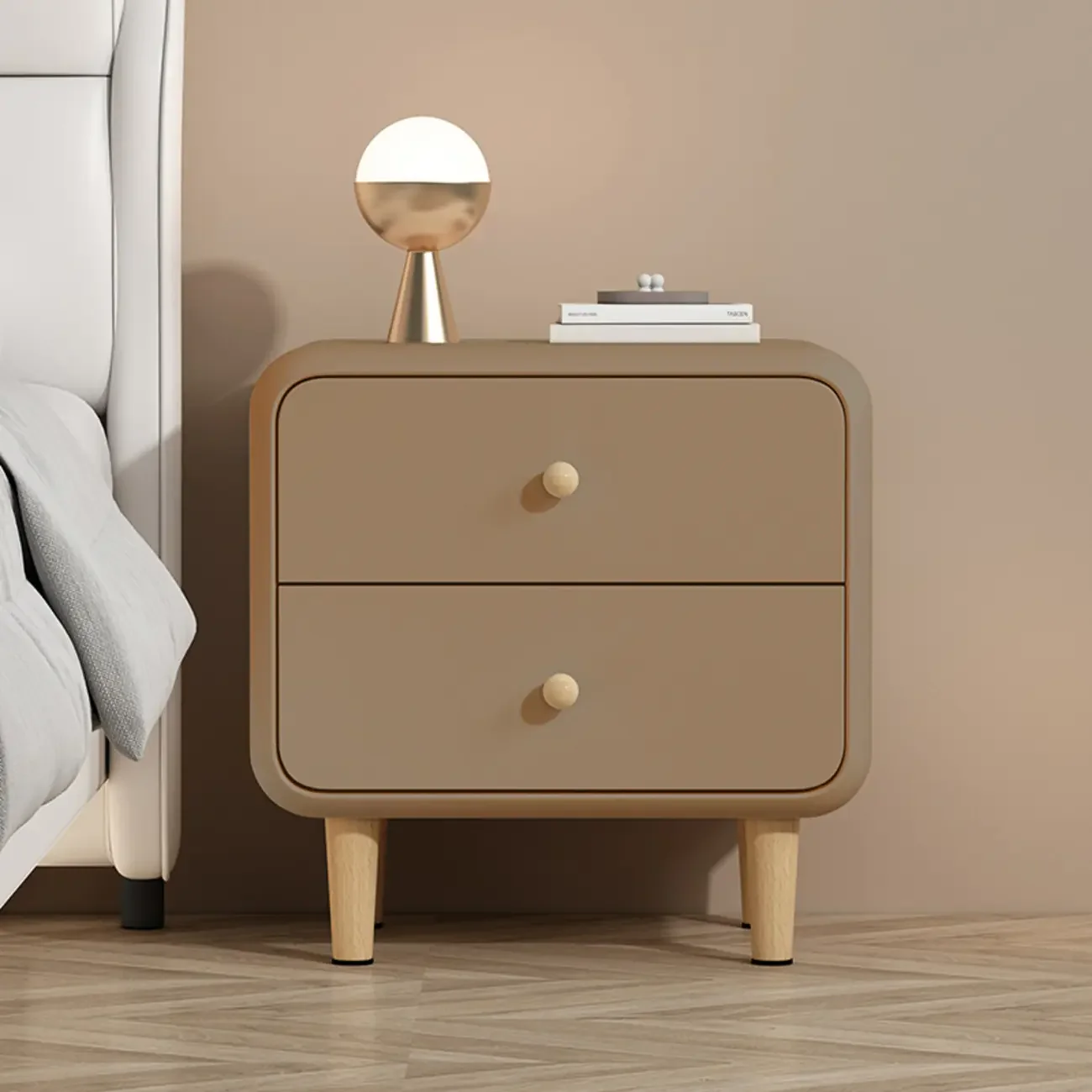 Modern Small Wood 2 Drawer Nightstand with Legs