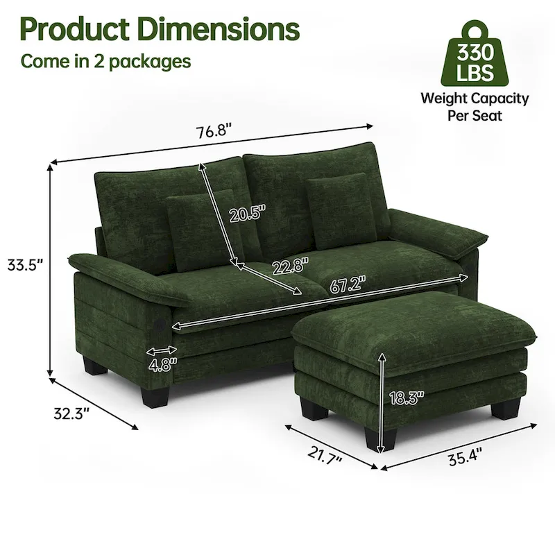 Modular Sectional Sofa with Ottoman and Deep Seat Sleeper