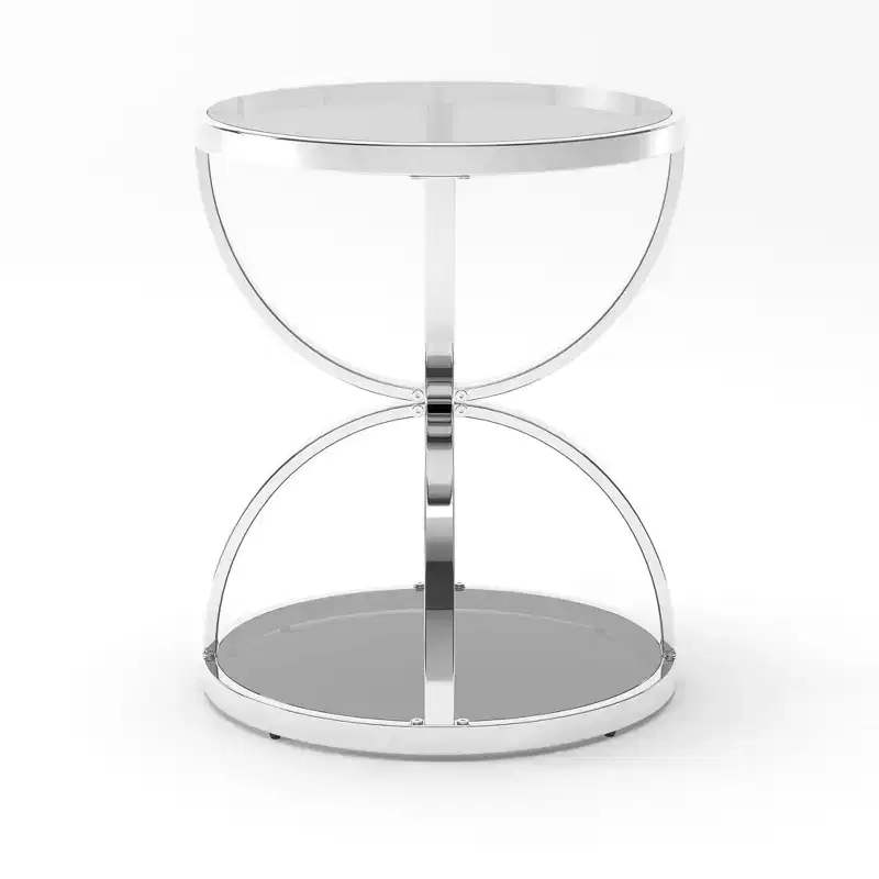 GDFStudio Leda 19.69'' Modern Glass Side Table with 2 Tiers, Ring-Shaped Frames