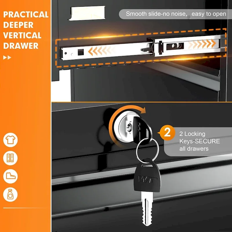 4 Drawer Metal Lateral Filing Cabinet with Lock
