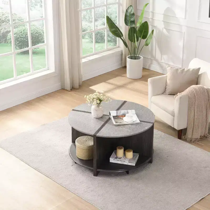 TUYOHW 4-Piece Modular Round Coffee Table,Detachable Storage Cocktail Tables,Modern End Table,2-Tier Sofa Side Table for Living Room