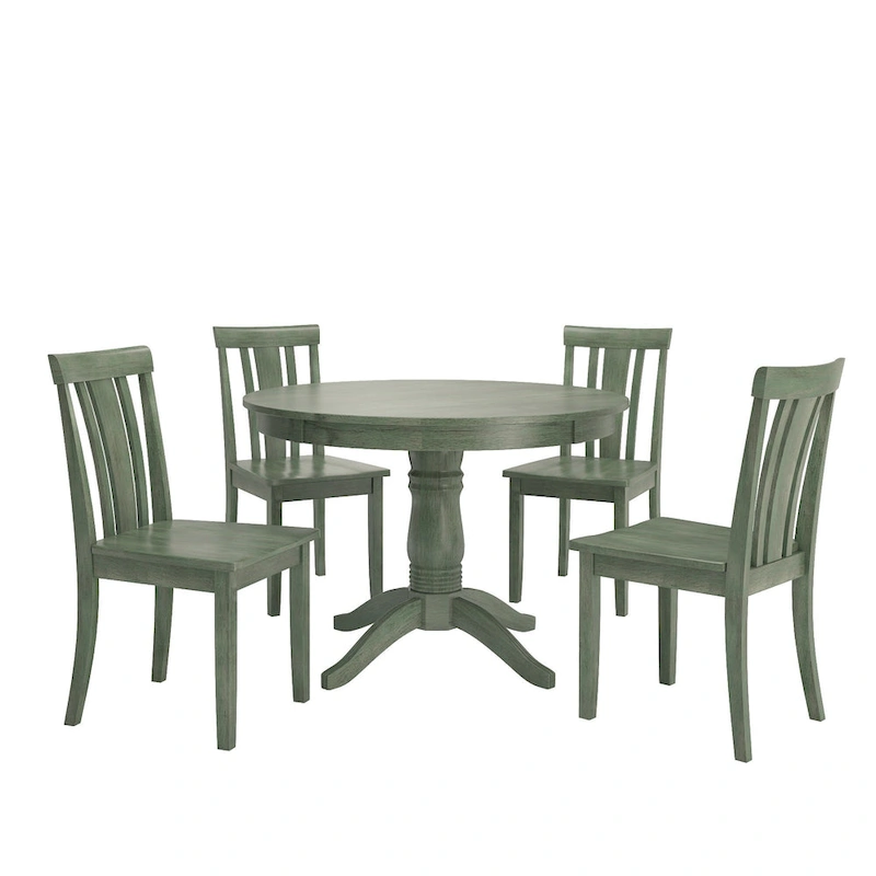 Wilmington II Round Pedestal Base Antique Sage Green 5-Piece Dining Set by iNSPIRE Q Classic